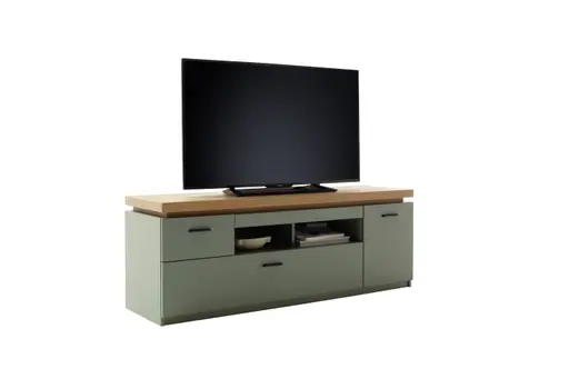 TV-Lowboard - mit Beleuchtung, B ca. 156 cm, Salbeigrün, Eiche Evoke Nachbildung