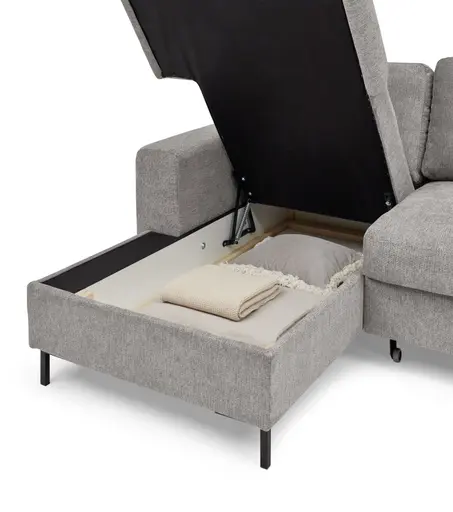 Ecksofa - Longchair links mit 2-Sitzer, Stoff, Silbergrau