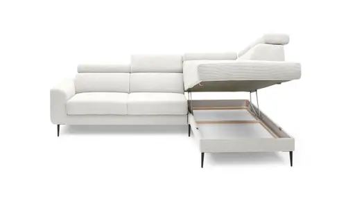 Ecksofa CHARIS - 2-Sitzer, Ecke rechts inkl. Schlaffunktion und Bettkasten, Microfaser, Creme