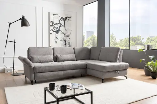 Ecksofa - 2,5-Sitzer mit Ecke rechts, Stoff, Grau