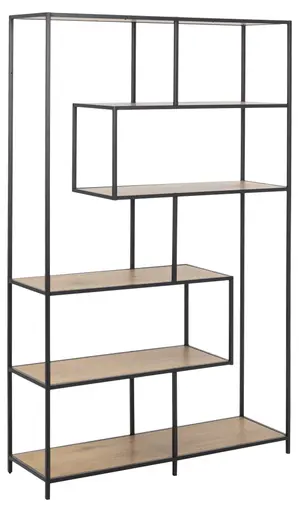 Bücherregal - Wildeiche Nachbildung, Metall schwarz