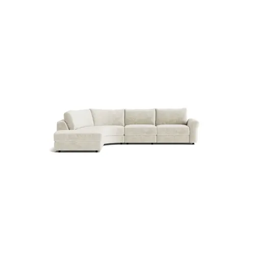 Ecksofa Almeria - Rundecke und Abschlussteil mit 2-Sitzer rechts, Stoff, Offwhite