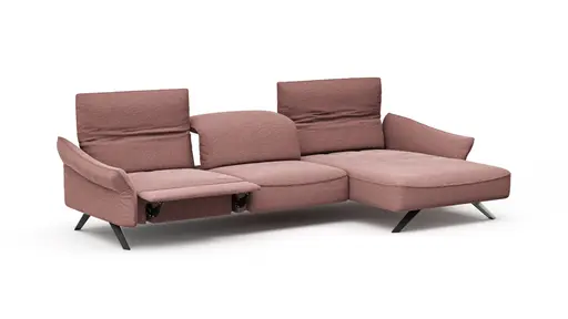 Ecksofa Bormio - 3-Sitzer mit Longchair rechts inklusive Relaxfunktion (motorisch), Stoff, Pfirsich