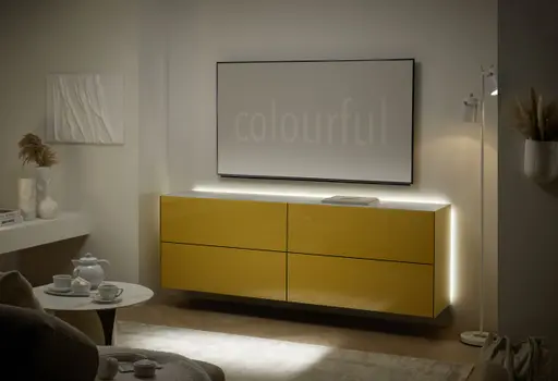 Lowboard - B ca. 181 cm, Goldgelb, Keramikoptik
