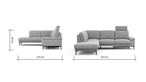 Ecksofa Matero - Ecke mit 2-Sitzer rechts inkl. Relaxfunktion motorisch und Sitzvorzug, Stoff, Graubeige