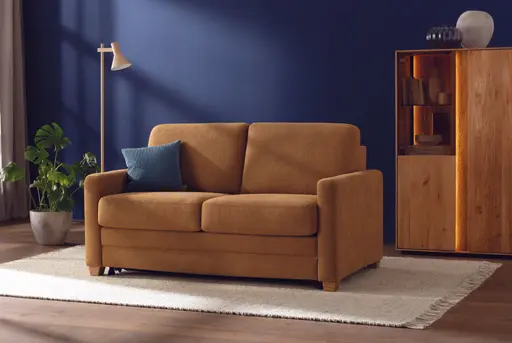 Sofa Lakeville 1 - inkl. Schlaffunktion, Gestell schwarz, Stoff, Senfgelb