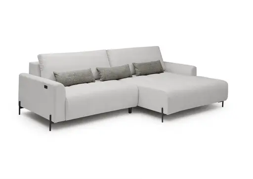Ecksofa - 2-Sitzer mit Longchair rechts, Sitztiefe verstellbar motorisch, Stoff, Silbergrau