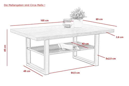 Couchtisch - LB ca. 105x69 cm, Artisan Eiche Nachbildung, Schwarz