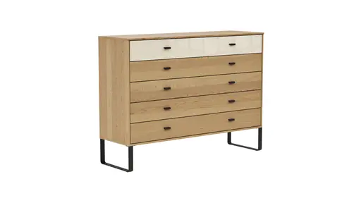 Kommode Lenoso - Eiche massiv, Glas Champagner