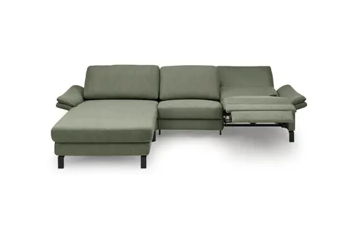 Ecksofa CALM PREMIUM 2.0 - Longchair links mit 3-Sitzer, Relaxfunktion motorisch, Armlehne verstellbar, Stoff, Dunkelgrün