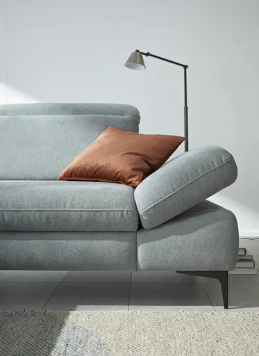 Ecksofa Alegria - Longchair links mit 1,5-Sitzer inkl. Kopfteil/ Armlehne/ Sitztiefe verstellbar, Stoff, Eisblau