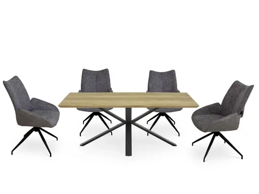 Esstisch - LB ca. 200x100 cm, Eiche massiv geölt, Schweizer Kante, Schwarz