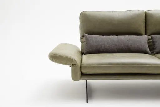 Sofa Alexander - 3-Sitzer inkl. Kopfstütze/Armlehne verstellbar, Leder, Olive