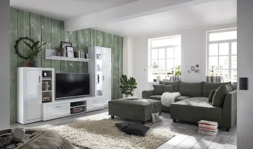 Ecksofa - 1,5-Sitzer, Ecke rechts, Schlaffunktion, Microvelour Steingrau