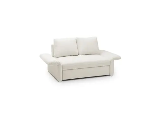Sofa JORDEN - 1,5-Sitzer inkl. Schlaffunktion mit Bettkasten, verstellbare Armlehnen, Stoff, Creme