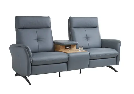 Sofa - 2-Sitzer mit Ablagetisch, Leder, Graublau