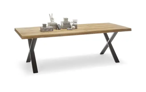 Esstisch - LB ca. 240x100 cm, Eiche massiv geölt, Baumkante, Schwarz