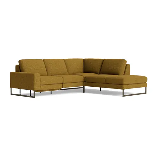 Ecksofa Enna - 2,5-Sitzer mit Ecke rechts inkl. motorischer Relaxfunktion, Stoff, Senfgelb