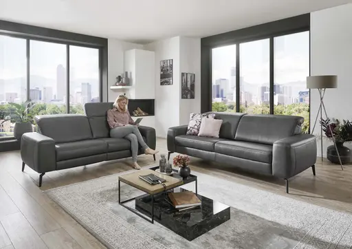 Sofa - 3-Sitzer, Kopfteil verstellbar, Stoff, Graphit