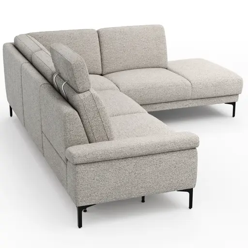 Ecksofa Matero - 2-Sitzer mit Ecke rechts inkl. Relaxfunktion motorisch und Sitzvorzug, Stoff, Hellgrau