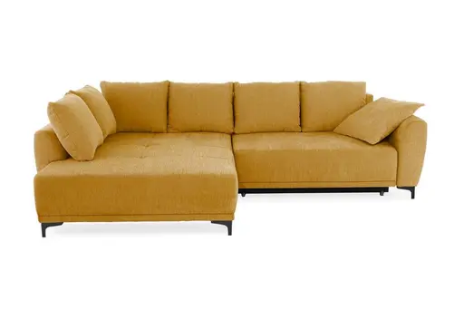 Ecksofa JACEK - 3-Sitzer, Ecke rechts inkl. Schlaffunktion mit Bettkasten, Stoff, Senfgelb