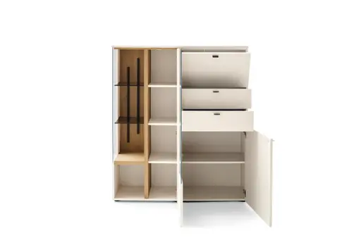 Highboard - Lack Creme, Akzent wildeiche Furnier