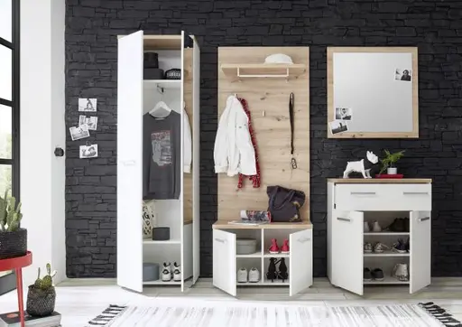 Schuhbank - B ca. 78 cm, Weiß, Artisan Eiche Nachbildung