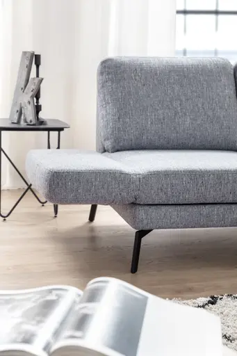 Ecksofa - 2-Sitzer mit Ecke rechts, Rückenlehne/Armlehne verstellbar (manuell), Drehsitz (manuell), Flachgewebe, Graublau