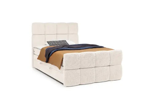 Boxspringbett SANDRIN R- Liegefläche ca. 140x200 cm, Stoff, Creme, inkl. Stauraum und Fußteil
