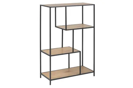 Bücherregal - Wildeiche Nachbildung, Metall schwarz 