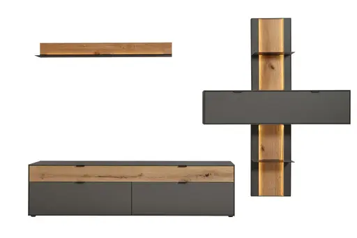 Wohnwand Tucson - inkl. Beleuchtung, Lack, Anthrazit