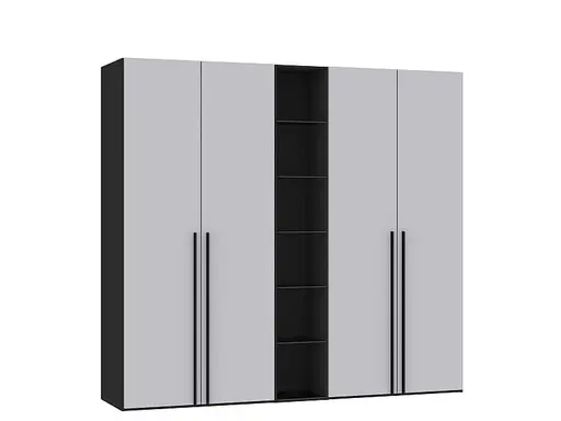 Drehtürenschrank JOIN IT- B. ca 280cm., mit Regal, Schwarz, Glas, Hellgrau