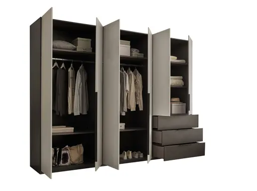 Drehtürenschrank- B ca. 300 cm, Graphit, Hellgrau