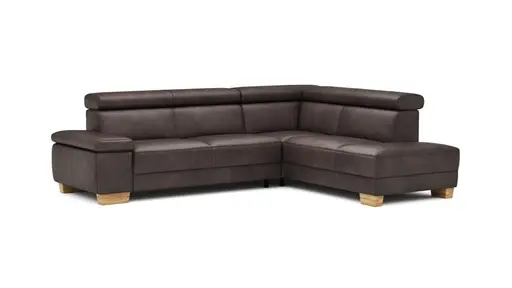 Ecksofa Philadelphia - 2,5-Sitzer mit Ecke rechts inkl. Kopfteil verstellbar, Leder, Dunkelbraun