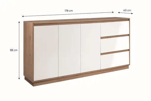 Sideboard - B ca. 178 cm, Artisan Eiche Nachbildung, Weiß Hochglanz