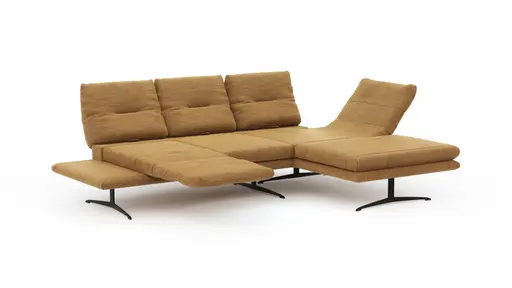 Ecksofa Lucero - 2-Sitzer mit Longchair rechts inkl. Rückenlehne/Armlehne/Sitztiefe verstellbar und drehbares Sitzelement, Stoff, Senfgelb