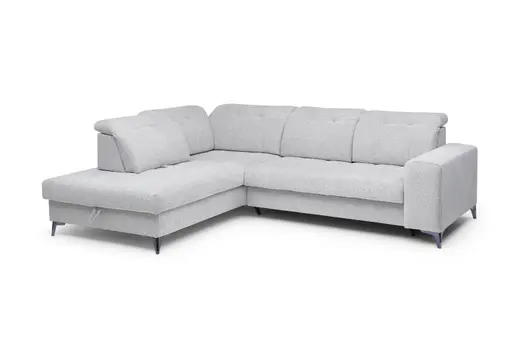 Ecksofa - Ecke links mit 2-Sitzer, Kopfteil verstellbar, Sitztiefe verstellbar motorisch, Stoff, Hellgrau