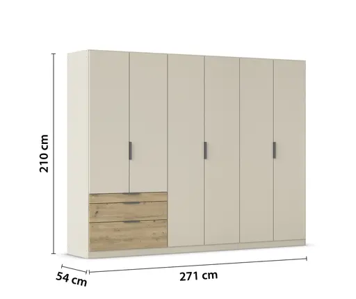 Drehtürenschrank RANI- B ca. 271 cm, Champagner, Eiche Dekor