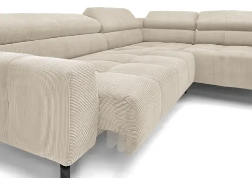   Ecksofa COLLEEN 2.0 - 2-Sitzer mit Ecke rechts, Sitzvorzug motorisch, Feincord, Sand