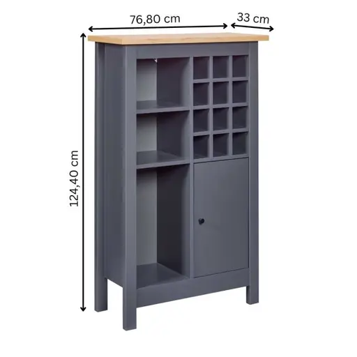 Weinschrank - B ca. 76 cm, Anthrazit, Artisan Eiche Nachbildung