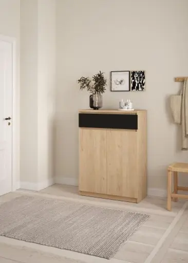 Schuhschrank - B ca. 81 cm, Jackson Hickory Nachbildung, Schwarz