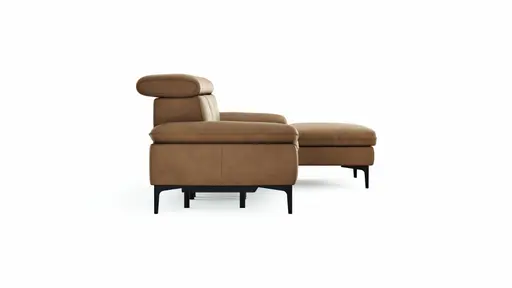 Ecksofa Felipa - 2,5-Sitzer mit Longchair rechts inkl. Armlehne verstellbar und Rückenlehne/Sitztiefe verstellbar (motorisch), Leder, Cognac