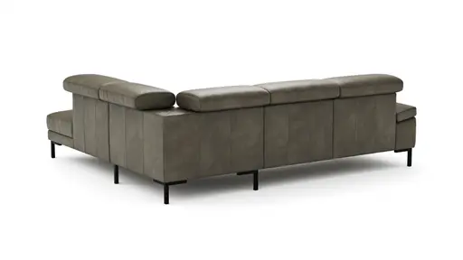 Ecksofa Hudson - 2,5-Sitzer mit Ecke rechts, inkl. Kopfteil verstellbar, Leder, Braungrün
