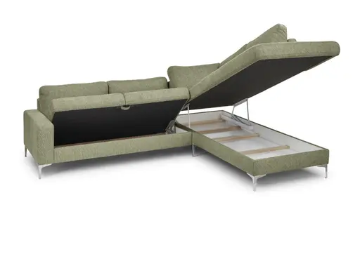 Ecksofa CALM 2.0 - 2,5-Sitzer mit Ecke rechts, Schlaffunktion mit Bettkasten, Stoff, Dunkelgrün