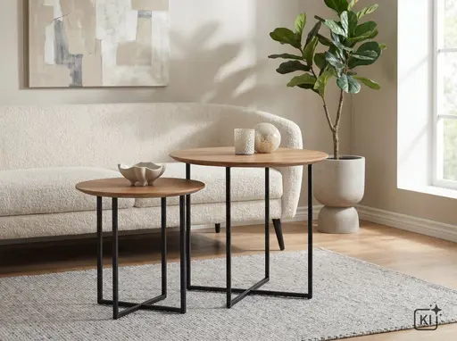 Couchtisch - Ø/H ca. 60x56 cm, Wildeiche massiv geölt, Schwarz