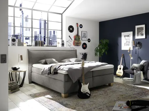  Boxspringbett HADAI- Liegefläche ca. 180x200 cm, Stoff, Anthrazit, Bonell, Inkl. Topper