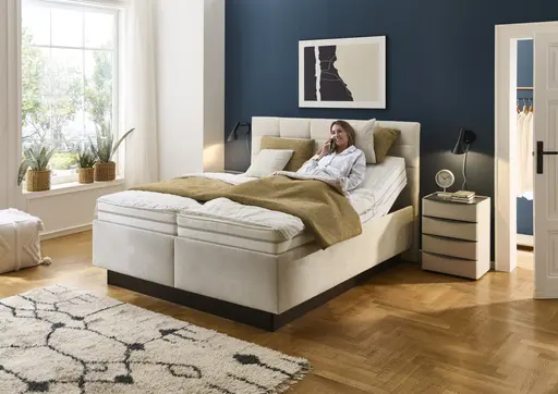 Polsterbett - Liegefläche ca. 180x200 cm, Stoff, Creme