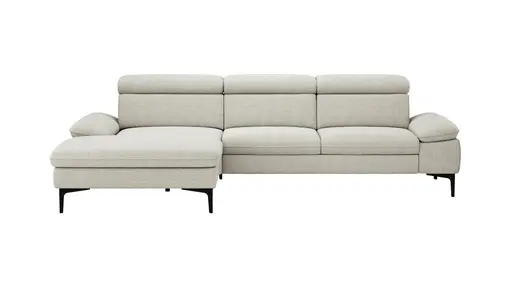 Ecksofa Felipa - Longchair links mit 2,5-Sitzer inkl. Kopfteil verstellbar, Stoff, Natur