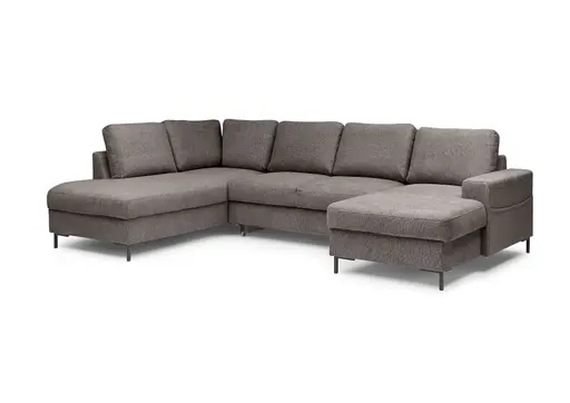 Wohnlandschaft - Ecke links mit 2-Sitzer und Longchair rechts, Stoff, Mocca