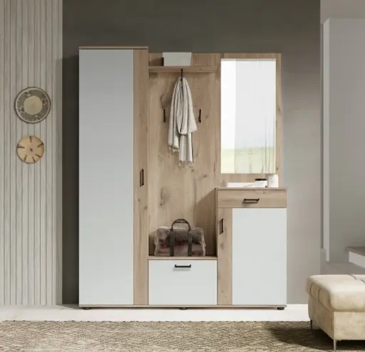 Kompaktgarderobe - Eiche Viking Nachbildung, Lichtgrau